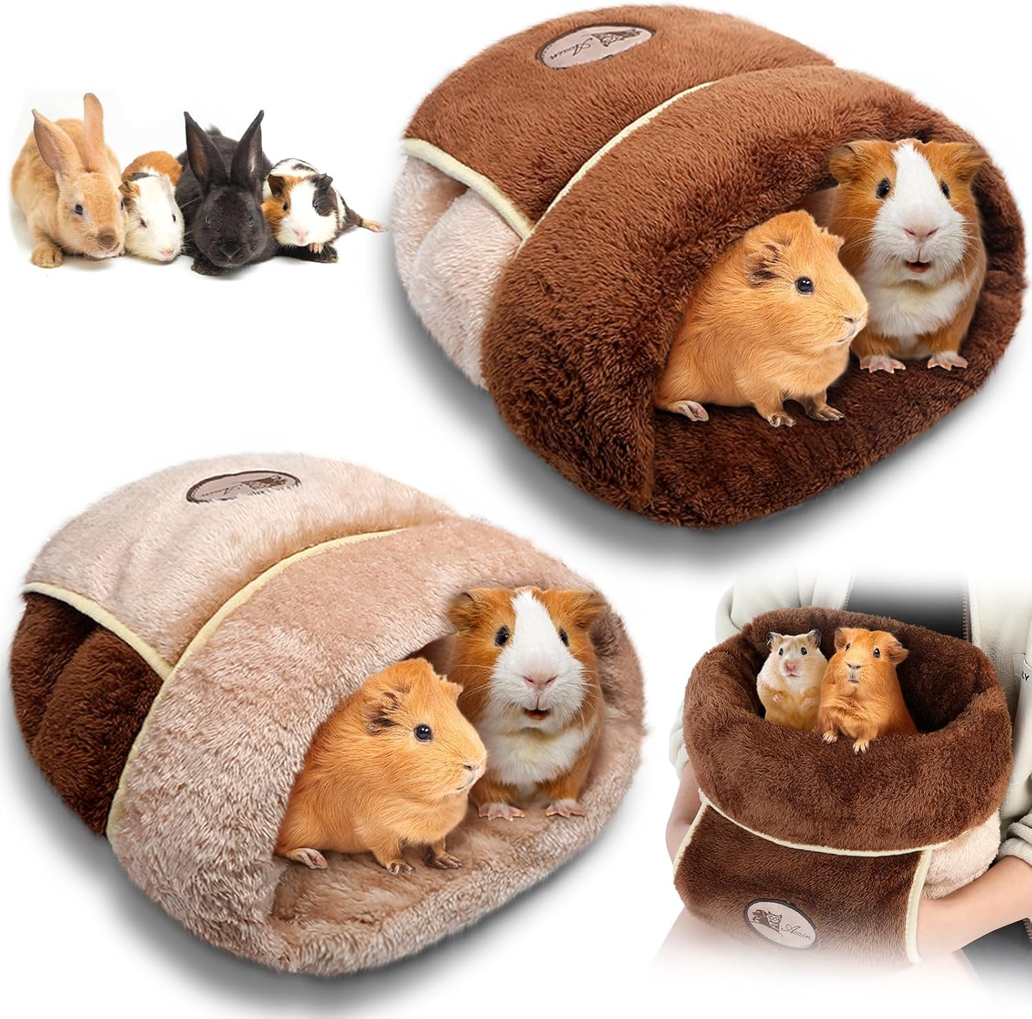 Wenqik 2 Pcs Guinea Pig Bed Cuddle Warm Hideout Small Animal Sack Cozy House Bedding Sleeping Cushion Portable Pet Carrier Cage Nest for Rabbit Hamster Rat