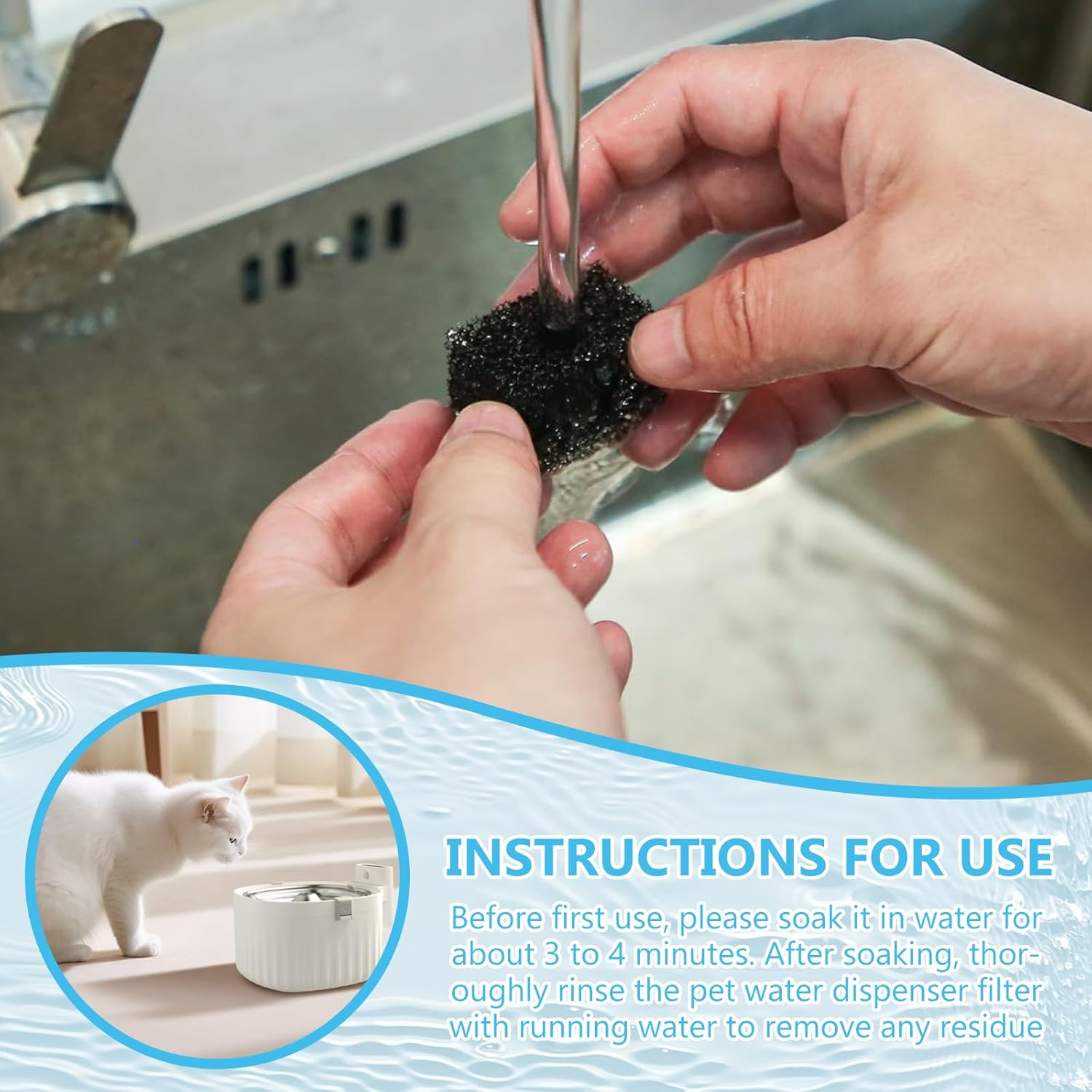 20Pcs Replacement Foam Filters for Pet Water Fountain | Compatible with PETKIT Eversweet 3 Pro, Solo 2 & Solo SE Cat Fountains | Keep Drinking Water Clean & Fresh