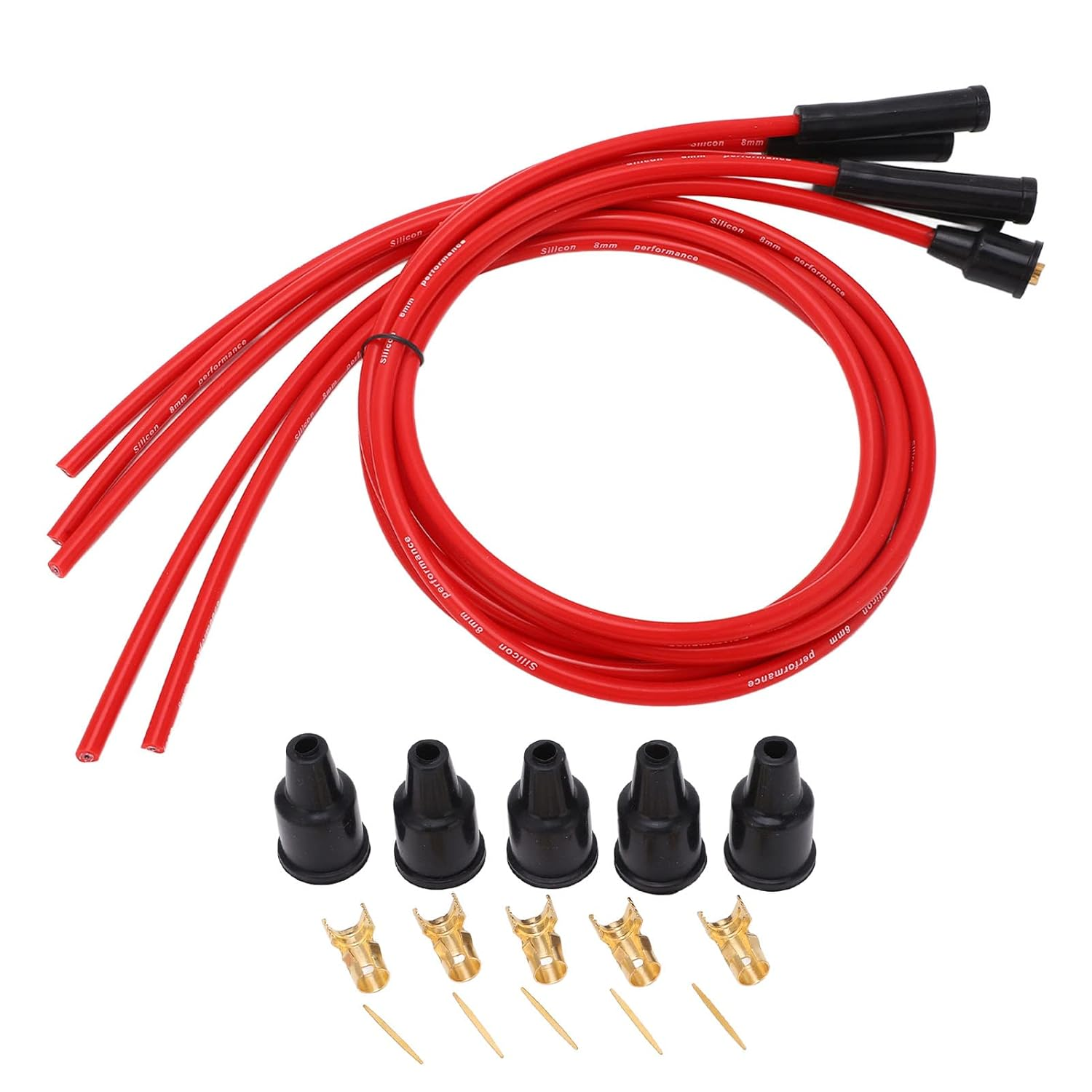 Ignition Wire, Spark Plug Ignition Wire Set 1M Red 8Mm for 4 Cylinder Classic Car image number 5