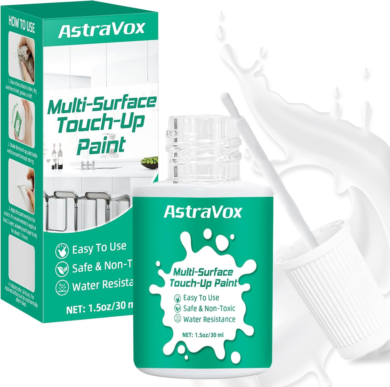Astravox White Enamel Touch up Paint, Multi-Surface White Touch up Paint for Wall Furniture Appliance Tile Cabinet Bath, Interior and Exterior Repair Scratches, Waterproof, Easy to Use (Semi-Gloss) image number 5