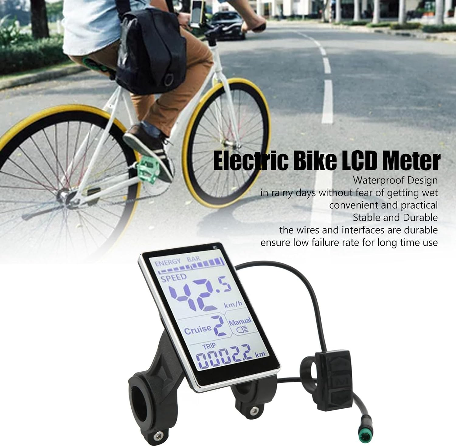 Electric Cycle LCD Display, 24V 36V 48V 60V Universal E Scooter M5 E Bike Display Meter Control Panel Waterproof 5 Pin Electric Scooter Panel Screen for 31.8 22.2Mm Electric Bike image number 1