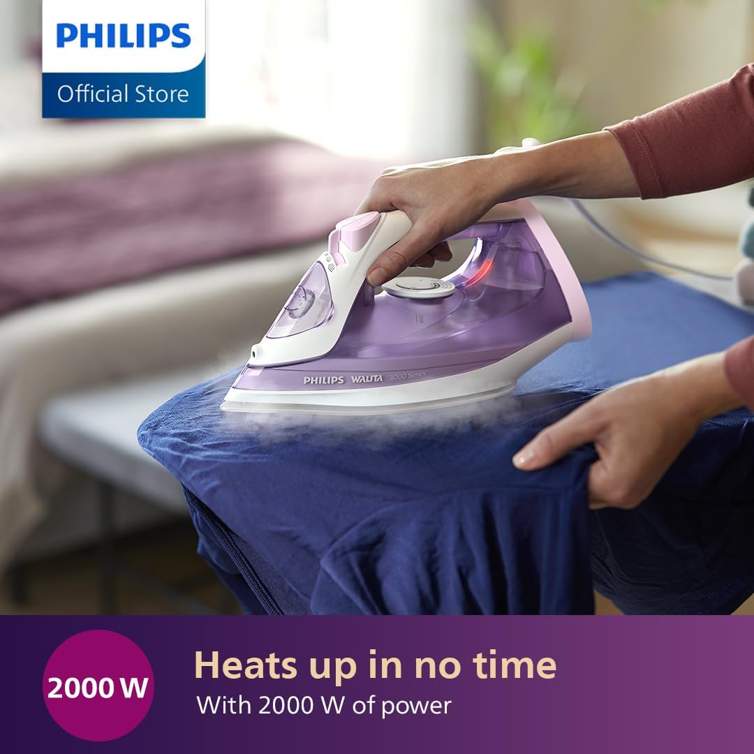 Philips Perfect Care 3000 Series Steam Iron, 2000 W Power, 30 G/Min Continuous Steam, 140 G Steam Boost, 300 Ml Water Tank, Ceramic Soleplate, Purple (DST3010/39) image number 5