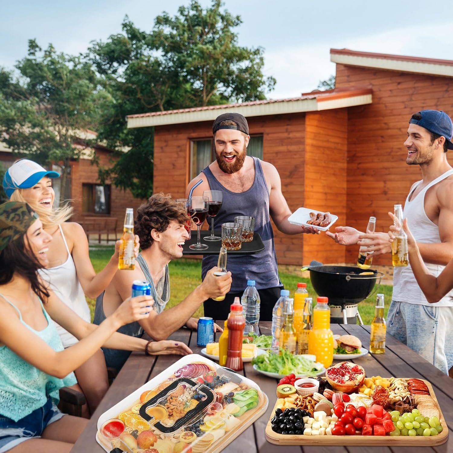 Premium Charcuterie Board with Locking Lid & Handle, Bamboo Cheese Board Platter for Appetizers & Snacks, Travel Portable Serving Tray for Kitchen,Parties,House Warming Gifts New Home,Gifts for Women image number 4