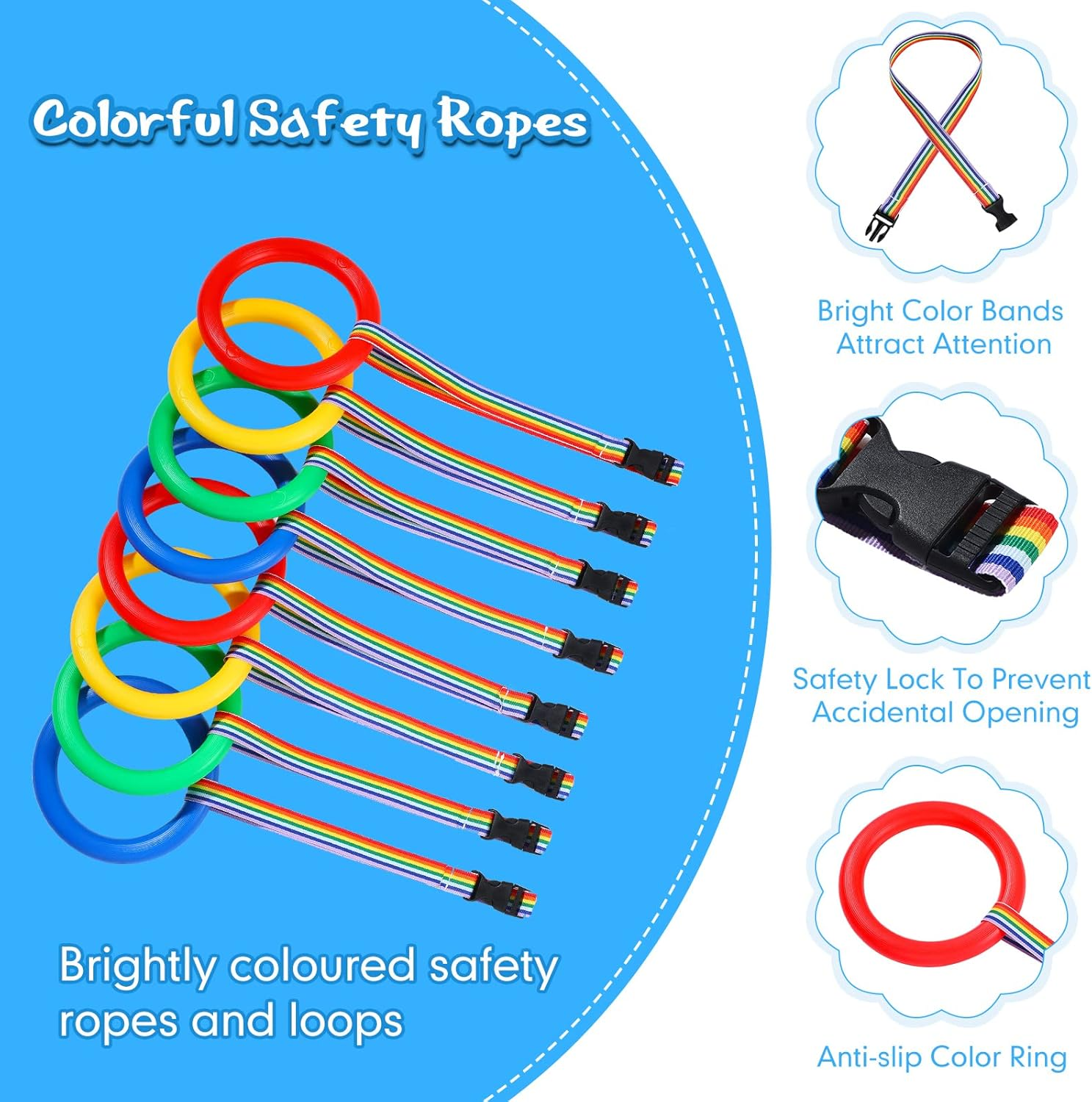 Chumia 8 Set Walking Rope for Preschool Toddlers Kids 4 Colorful Handles Outdoor Safety Line Detachable Transition Rope for Children'S Preschool Kindergarten Supplies Wrist Leashes image number 3