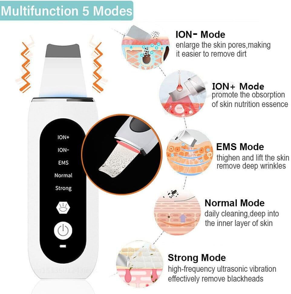 Havvo Ultrasonic Facial Skin Scrubber Face Pore Deep Cleaner Spatula Blackhead Remover image number 2