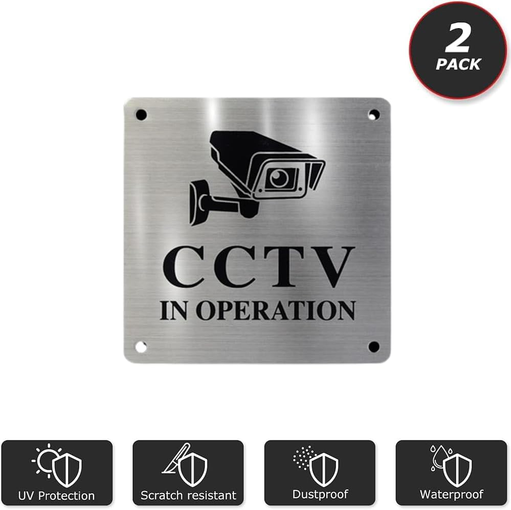 2 Pack 24 Hour Video Surveillance Sign Aluminum, Waterproof Metal Door Wall Sign for for Doors, Walls, Windows Indoor Outdoor (2#) image number 4