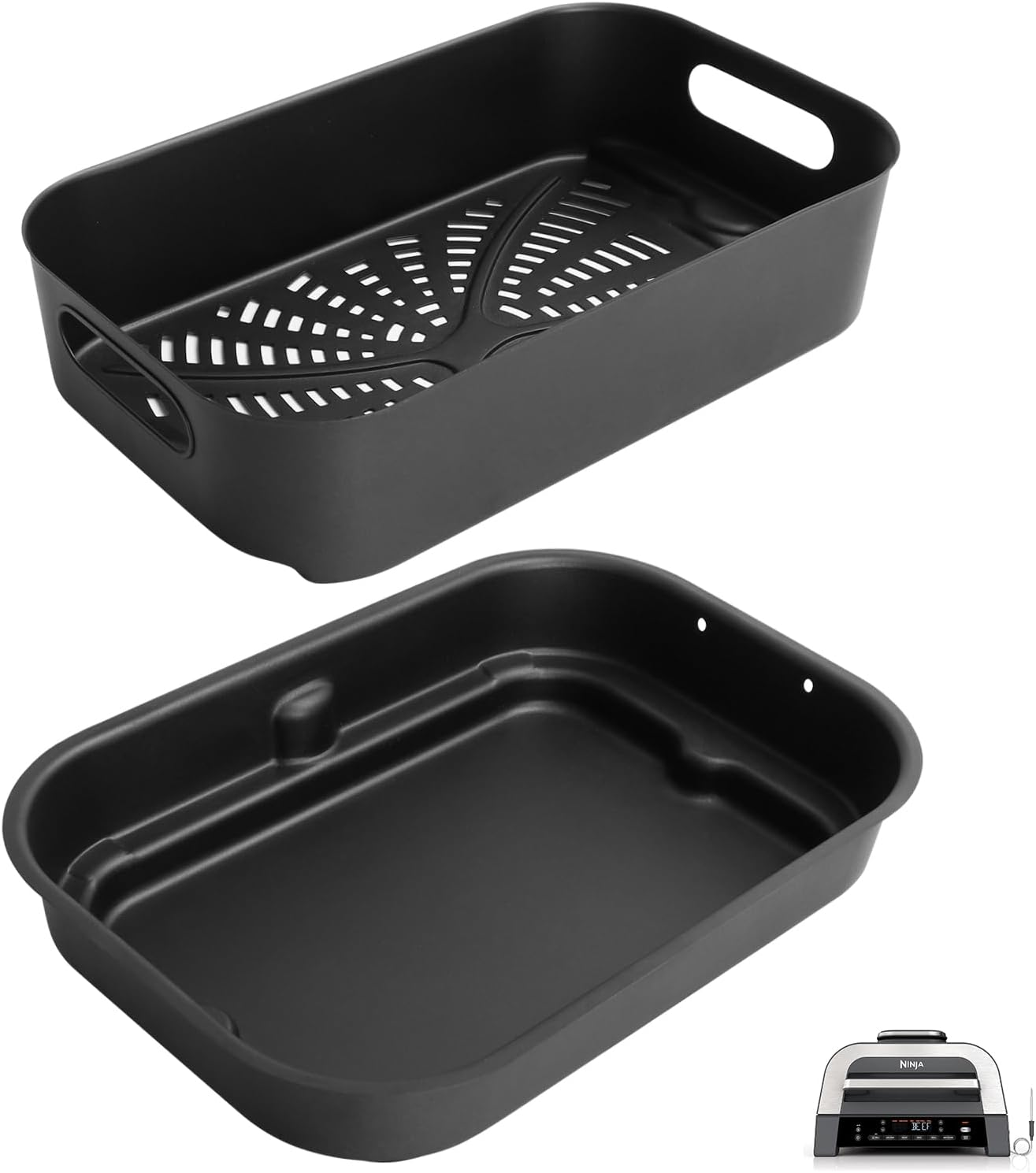 Outspark Grill Cooking Pot and Combo Crisper Basket for Ninja Foodi FG551/DG551 Smart XL Indoor Grill Accessories,Non-Stick Air Frying Basket & Griddle Pan Replacement for Ninja DG651 image number 2
