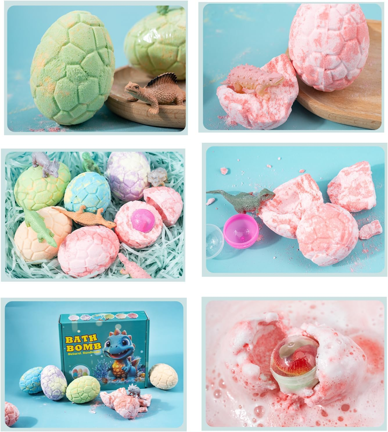 Bath Bombs with Surprise Dinosaur Toys Inside, 6 Pack Organic and Natural Bubble Bath Bombs, Bath Bomb Set for Birthday image number 4