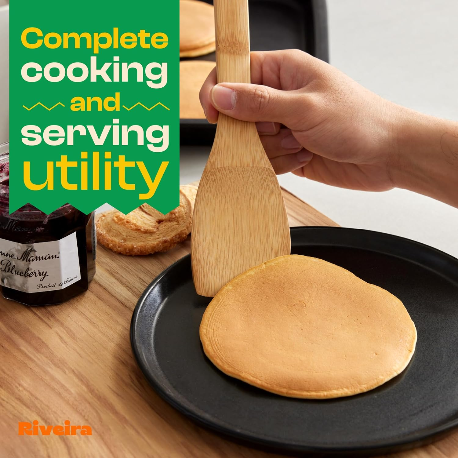 Riveira Wooden Spoons for Cooking 6-Piece Bamboo Utensil Set Apartment Essentials Wood Spatula Spoon Nonstick Premium Quality Housewarming Gifts Wooden Utensils for Everyday Use image number 1