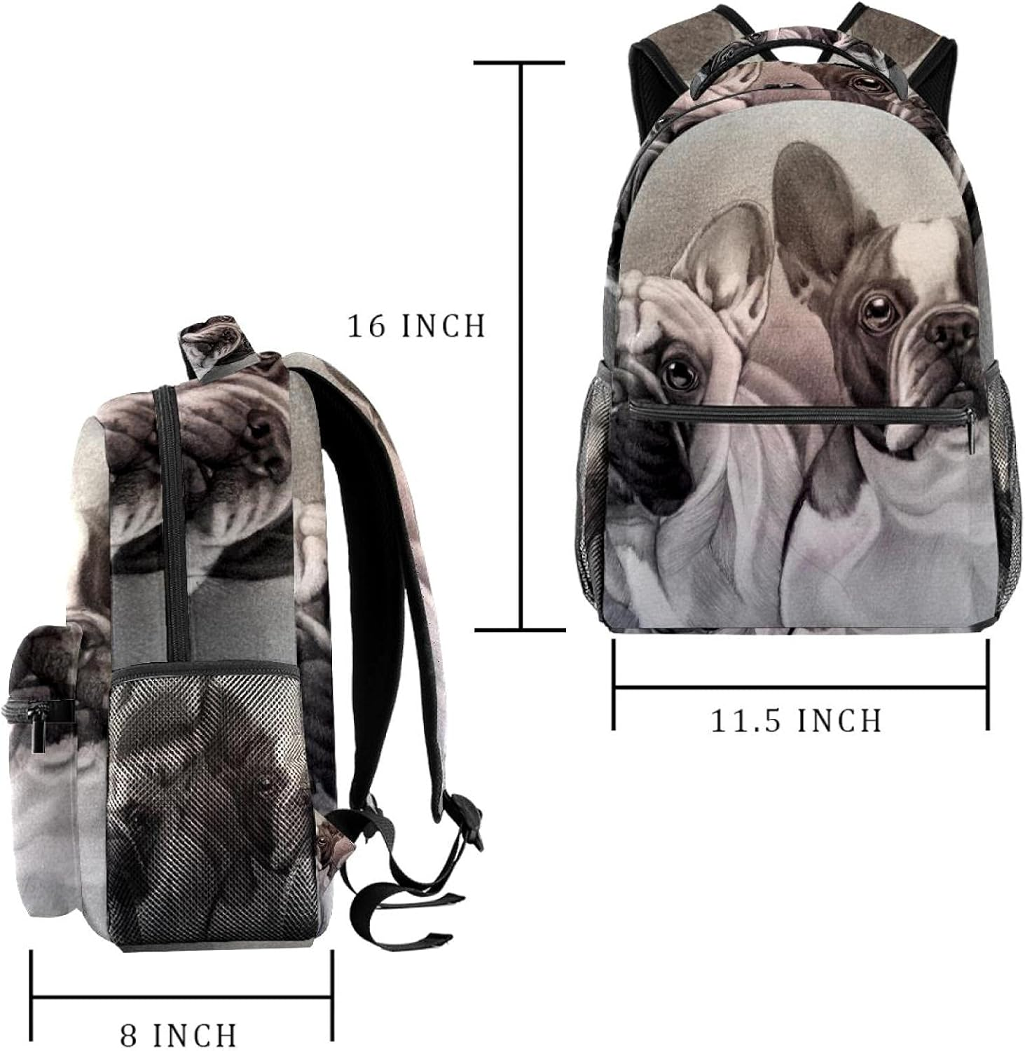 Cute Couple Bulldog Backpack Students Shoulder Bags Travel Bag College School Tote Backpacks