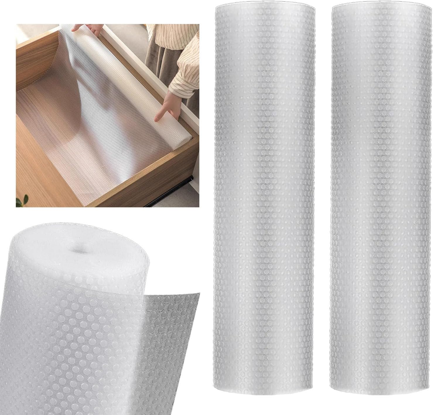 2 Pack Drawer Liners, 60 CM * 500 CM Non-Adhesive Shelf Liner, Waterproof Anti-Slip BPA Free Kitchen Cupboard Cabinet Liner, EVA Plastic Lining Washable Draw Liners for Home Office image number 1