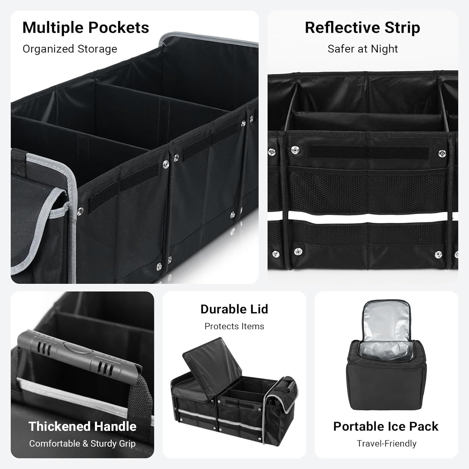 IXTRA Collapsible Trunk Organizer for Car with Leak-Proof Cooler Bag, Removable Dividers, Foldable Lid & Securing Straps, Fits SUV Sedan Car Accessories and Boot Organiser image number 4