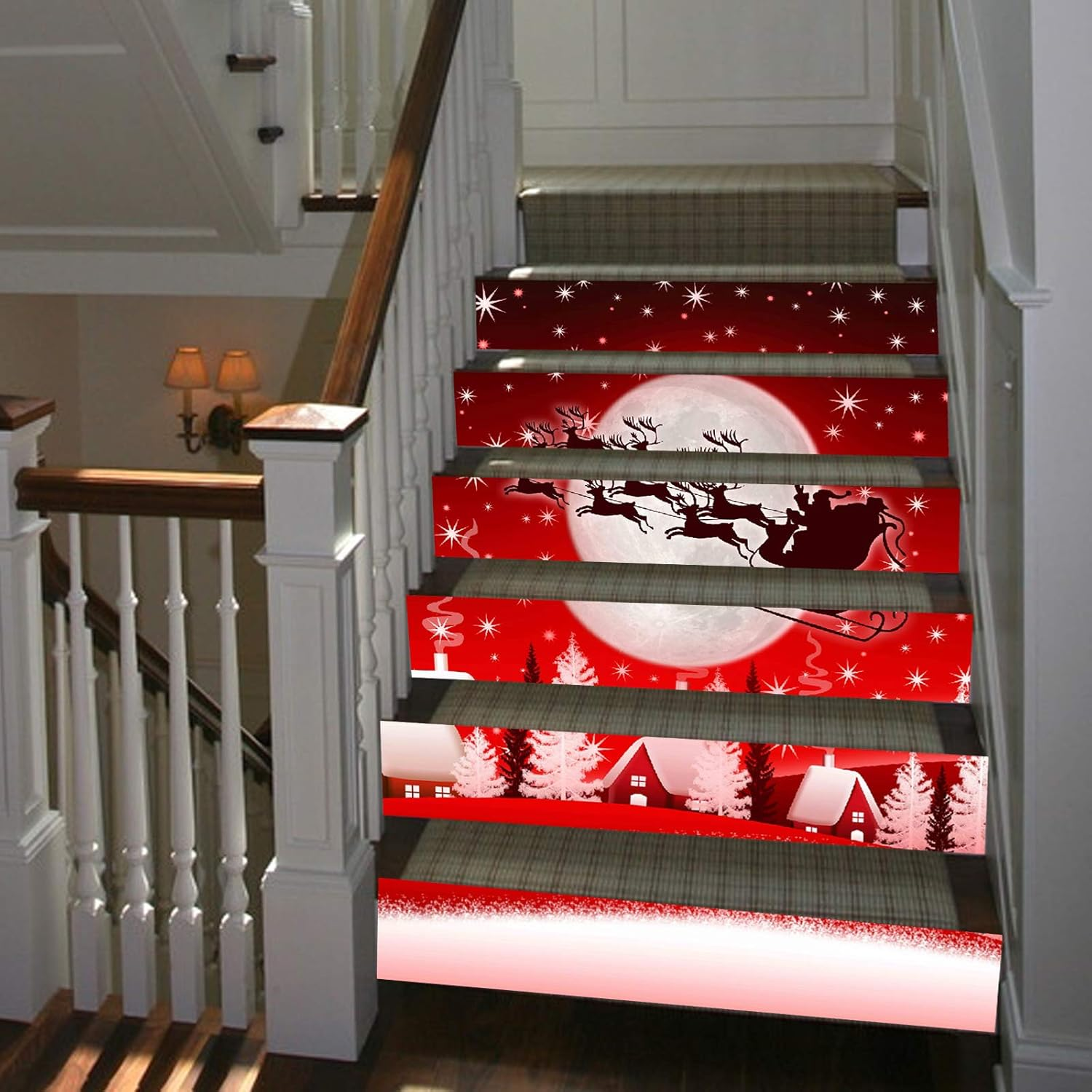 3D Christmas Stairway Sticker PVC Self-Adhesive Home Stairs Risers Stickers Removable Staircase Decals Vinyl Wall Stickers (Set of 6, Reindeer) image number 5