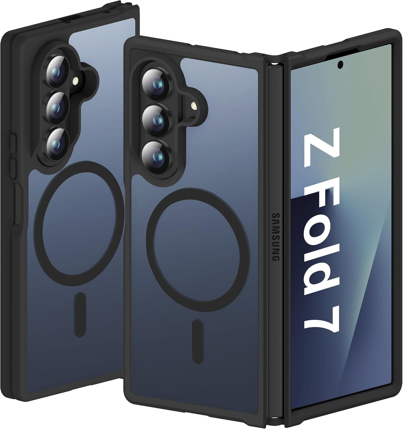 ORETECH Magnetic Shockproof for Samsung Galaxy Z Flip 7 Case with [2X Screen Protectors] Compatible with Magsafe, Translucent Anti-Scratch Flexible TPU Bumper Hard PC Back for Z Flip 7 Case-Black