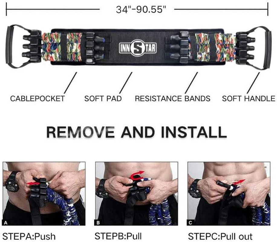 INNSTAR Adjustable Bench Press,Push up Resistance Bands, Chest Builder Workout Equipment, Arm Expander Resistance Training for Home Workout,Gym,Fitness,Travel Training-Patented Product - Camo Sand Yellow-160Lbs image number 7