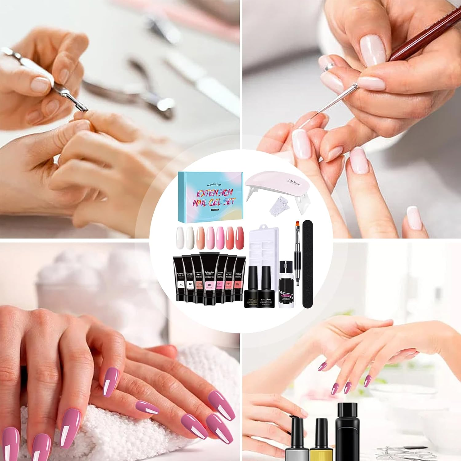 Poly Nail Kit | Gel Set with UV Light Poly Nail Kit,Nude Thickening Solution 7 Colors Builder Toenail Art for Women image number 6