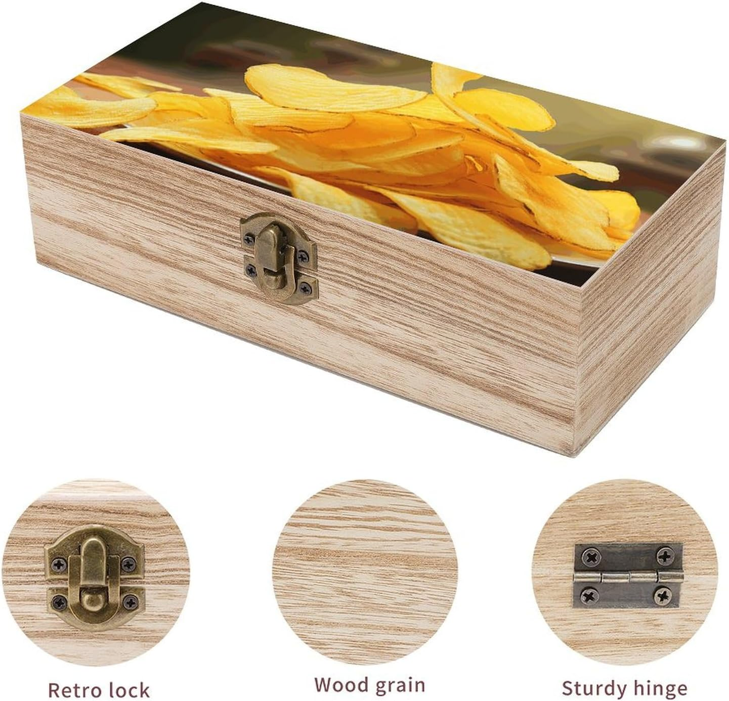 Potato Chips Wooden Box Wood Wedding Keepsake Boxes with Lids Small Decorative Boxes Lightweight Wooden Memory Storage Box for Crafts Keepsakes Jewelry Photo Letter Storage image number 6