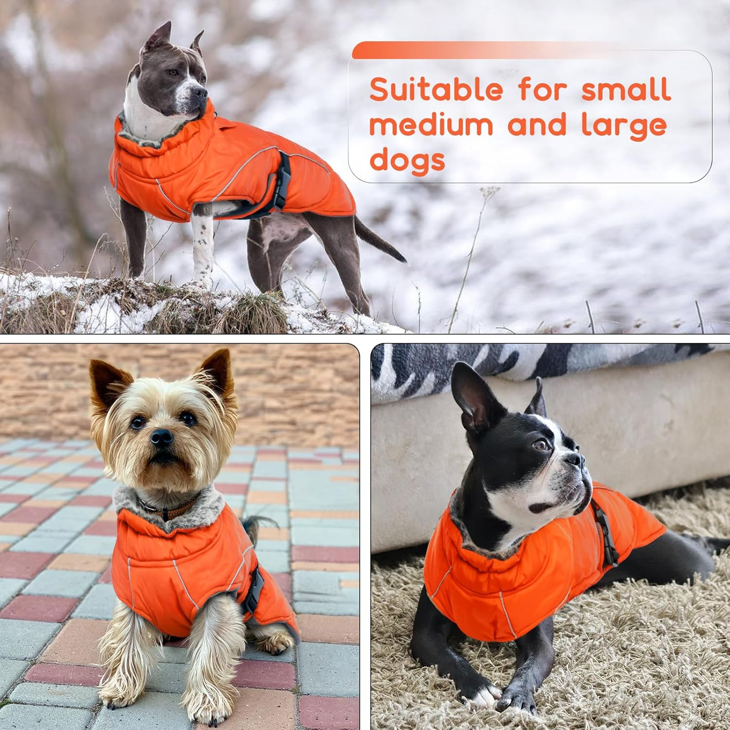 Dog Jacket, Waterproof, Dog Coat, Fleece Lined Warm Dog Vest, Winter Jacket, Dog Clothing, Windproof Coats with Reflective Strips for Winter (Orange, M) image number 4