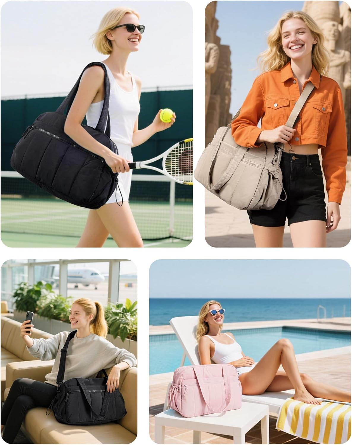 Gym Bag for Women, Duffle Bag for Travel with Wet Pocket, Lightweight Carry on Weekender Duffel, Water Resistant (Camel) image number 5