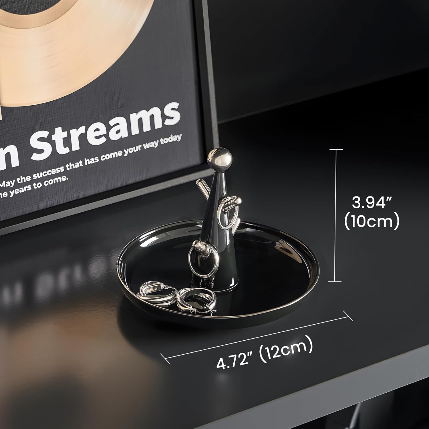 Lolalet Ceramic Ring Dish Holder, Tree-Shaped Trinket Tray for Rings Earrings Necklaces Jewelry Decorative Plate Present for Birthday Wedding Engagement -Black image number 4