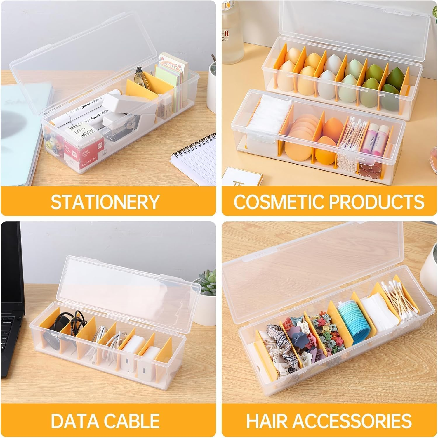 Clear Cable Organizer Box with Lid, Stackable Storage Container for Chargers and Cords, Office Desk Accessories (2) image number 1