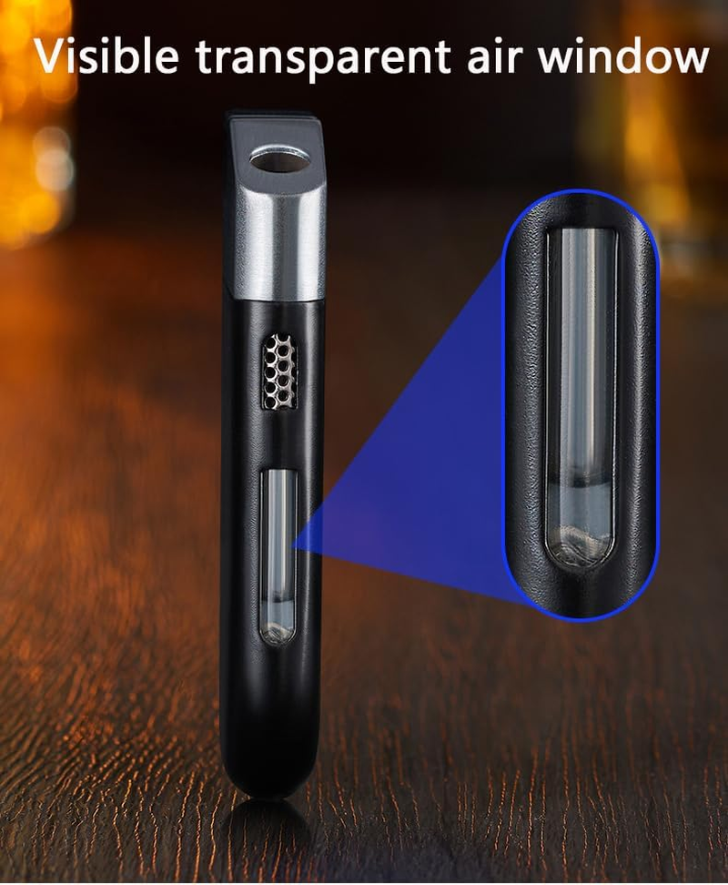 Oblique Flame Refillable Windproof Lighter Metal Visible Gas Tank Lighter,Adjustable Flame Intensity Butane Lighter, Compact Wind-Resistant Cigar Lighter, Ideal Gift(No Gas) (Black & Rose Gold) image number 5