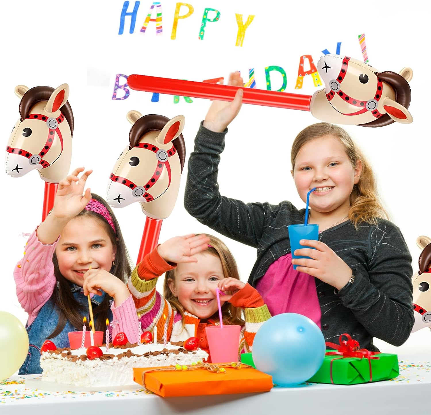 12 Pcs Inflatable Stick Horse, KUAOOAUK Inflatable Horsehead Stick Balloon, Cute 37 Inches Horse Stick for Kids Horse Birthday Decorations Christmas Cowgirl Cowboy Party Supplies image number 4
