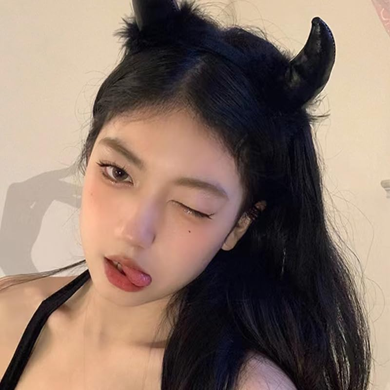 Devil Halloween Costume Headbands for Women Black Demon Devil Horns Headband Fashion Gothic Headbands for Women'S Hair Accessories Headband Punk Scary Halloween Decorative Hair Bands for Women Cosplay image number 1