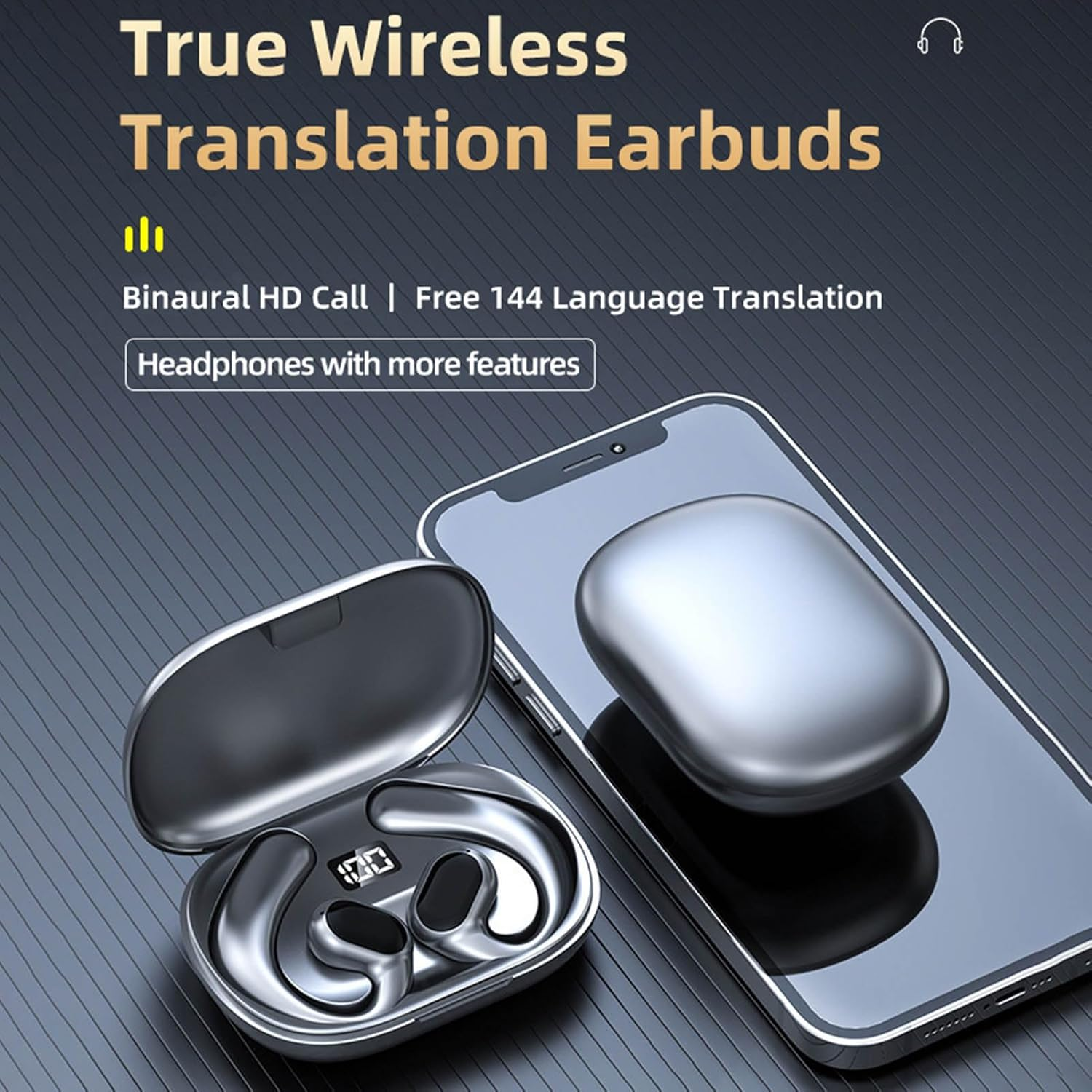 Language Translator Earbuds, Bluetooth Wireless Real Time Translator Earphone, Noise Reduction Translator for 144 Languages Online, for Business Travel Learning (Black) image number 3