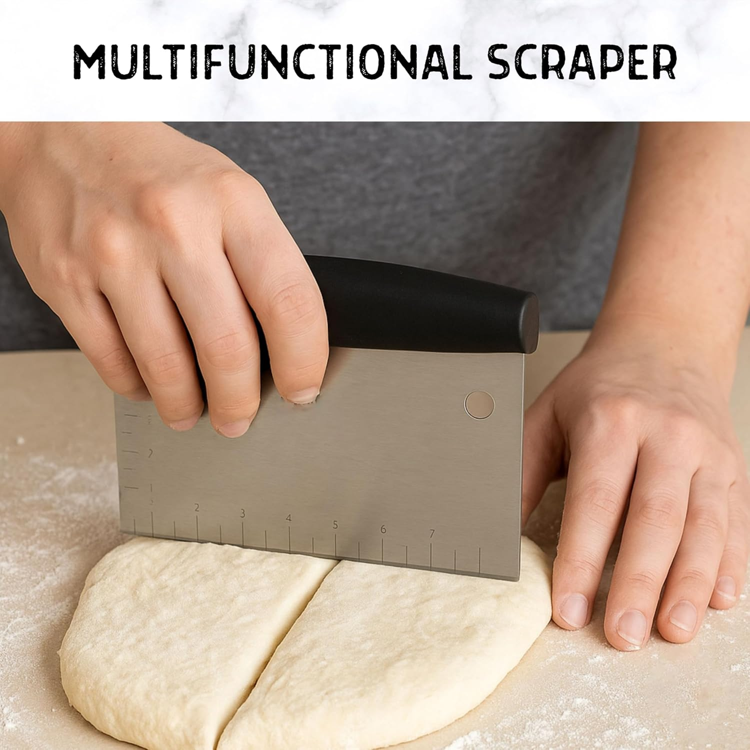 Stainless Steel Dough Scraper with Cover &ndash; Versatile Kitchen Tool, Heavy-Duty Bench Scraper & Dough Cutter for Baking, Cooking, Pastry, and Bread Prep