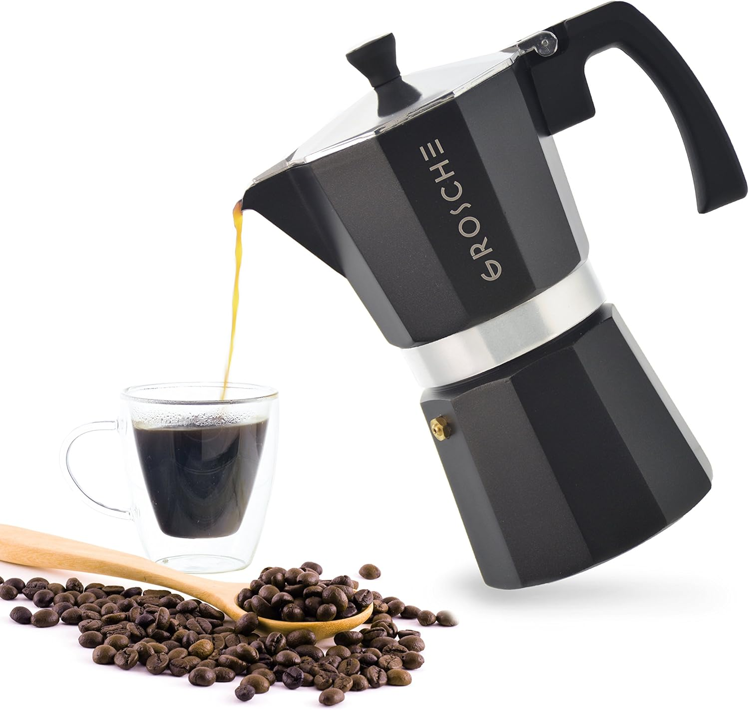 GROSCHE Milano Stovetop Espresso Maker Moka Pot 6 Cup - 9.3 Oz, Black - Moka Expresso Coffee Maker Stove Top Coffee Maker Moka Italian Espresso Greca Coffee Maker Brewer Percolator image number 7