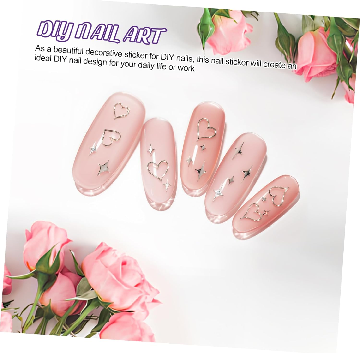 Gogogmee 5 Sheets Nail Art Stickers Silver Stars Moon Nail Stickers Star Decoration Tiny Small for Metal image number 1