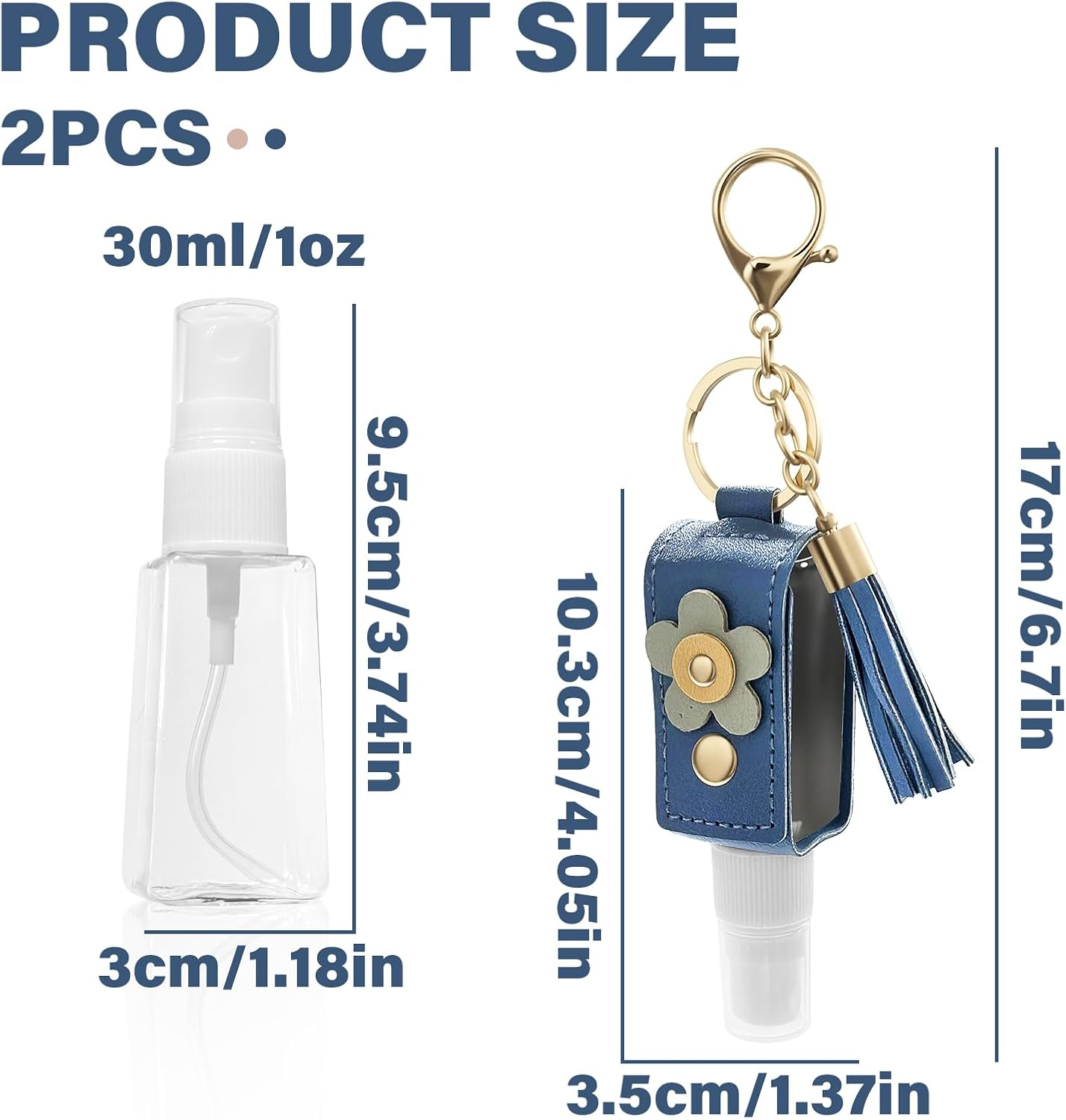 BEZANU Hand Sanitizer Keychain, 2 PCS Portable Travel Spray Bottle for Traveling Make-Up Skincare Cleaning (30Ml) image number 5