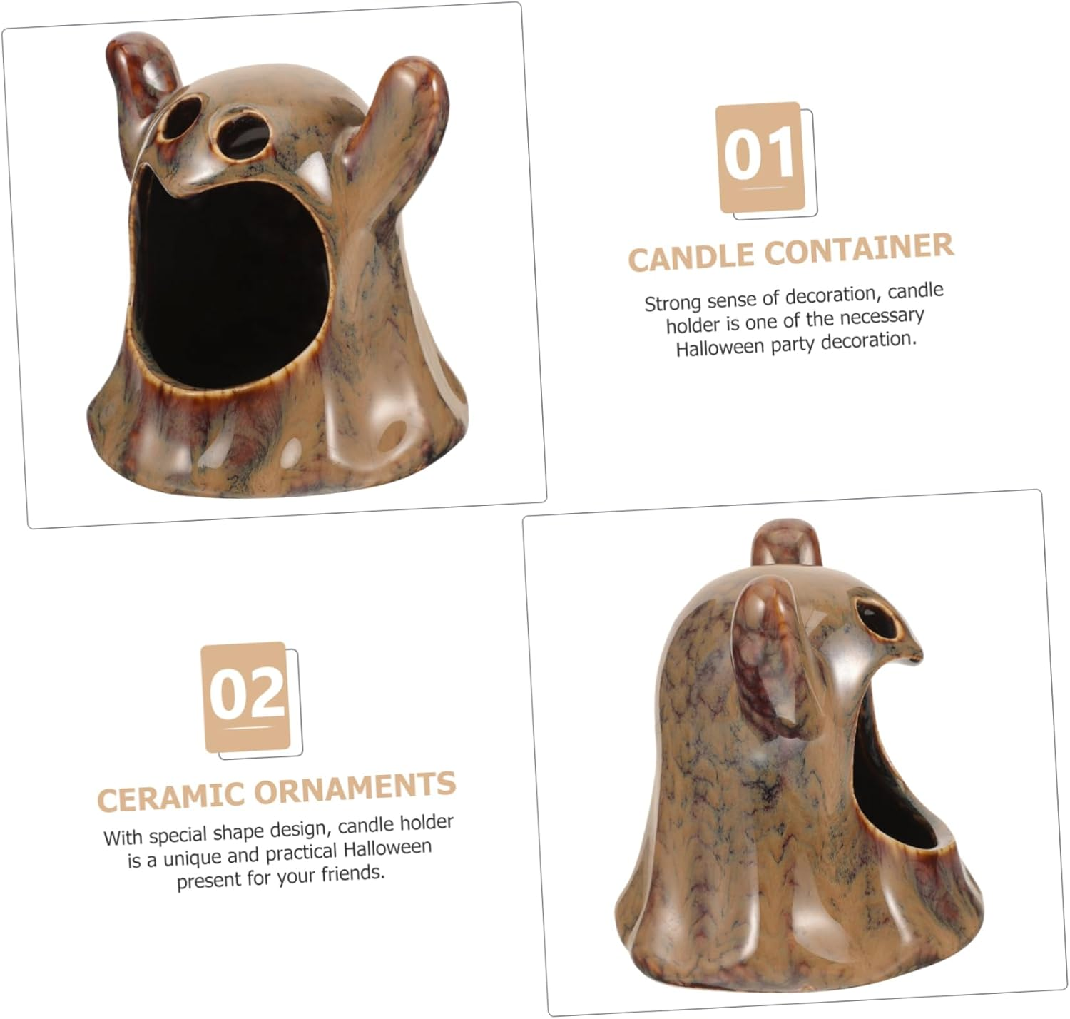 CORHAD Halloween Ghost Shape Ceramic Candle Holder for Tealights Unique Decorative Accent for Home Office and Party Settings for Spooky Festivities image number 2
