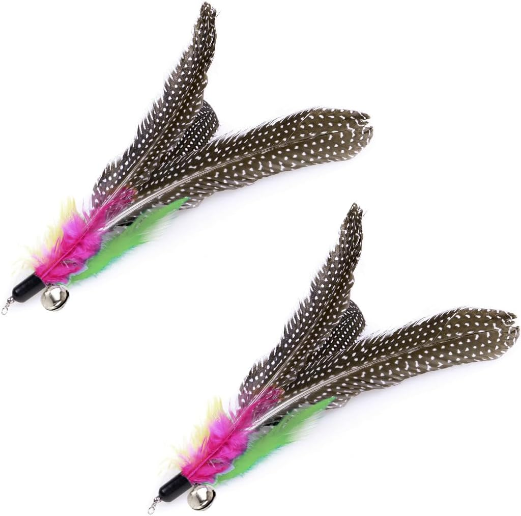 2 Pack Natural Feathers Bird Cat Feather Toy Refills with Bell, Cat Wand Toy Attachments, Flying Bird Toys for Cats&hellip;