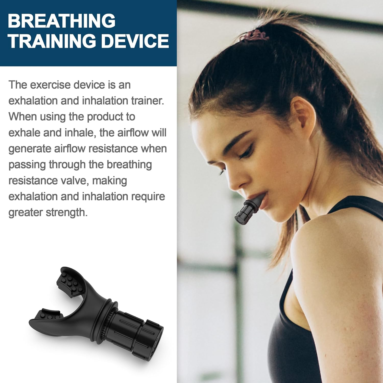 Versatile Resistance- Adjustable Breathing Trainer for Lungs, Breathing Exercise Device Is Easy to Adjust the Level to Improve Fitness & Strength (Black)