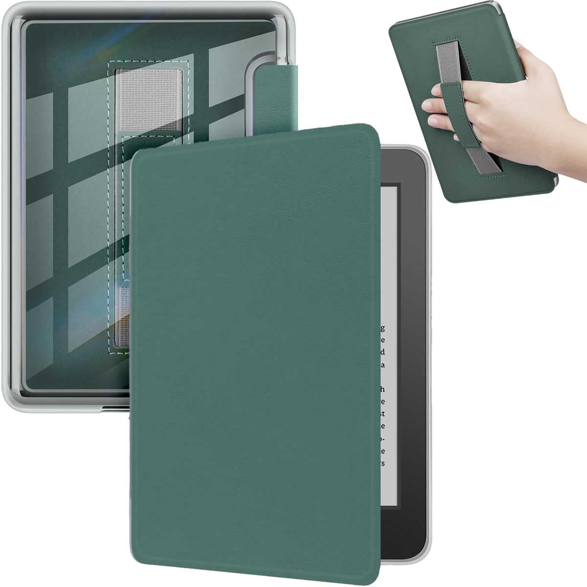 T Tersely Clear Back Slimshell Leather Case with Hand Strap for Kindle 11Th Generation 2024/2022, 6 Inch, Transparent Shockproof Magnetic Cover - Purple