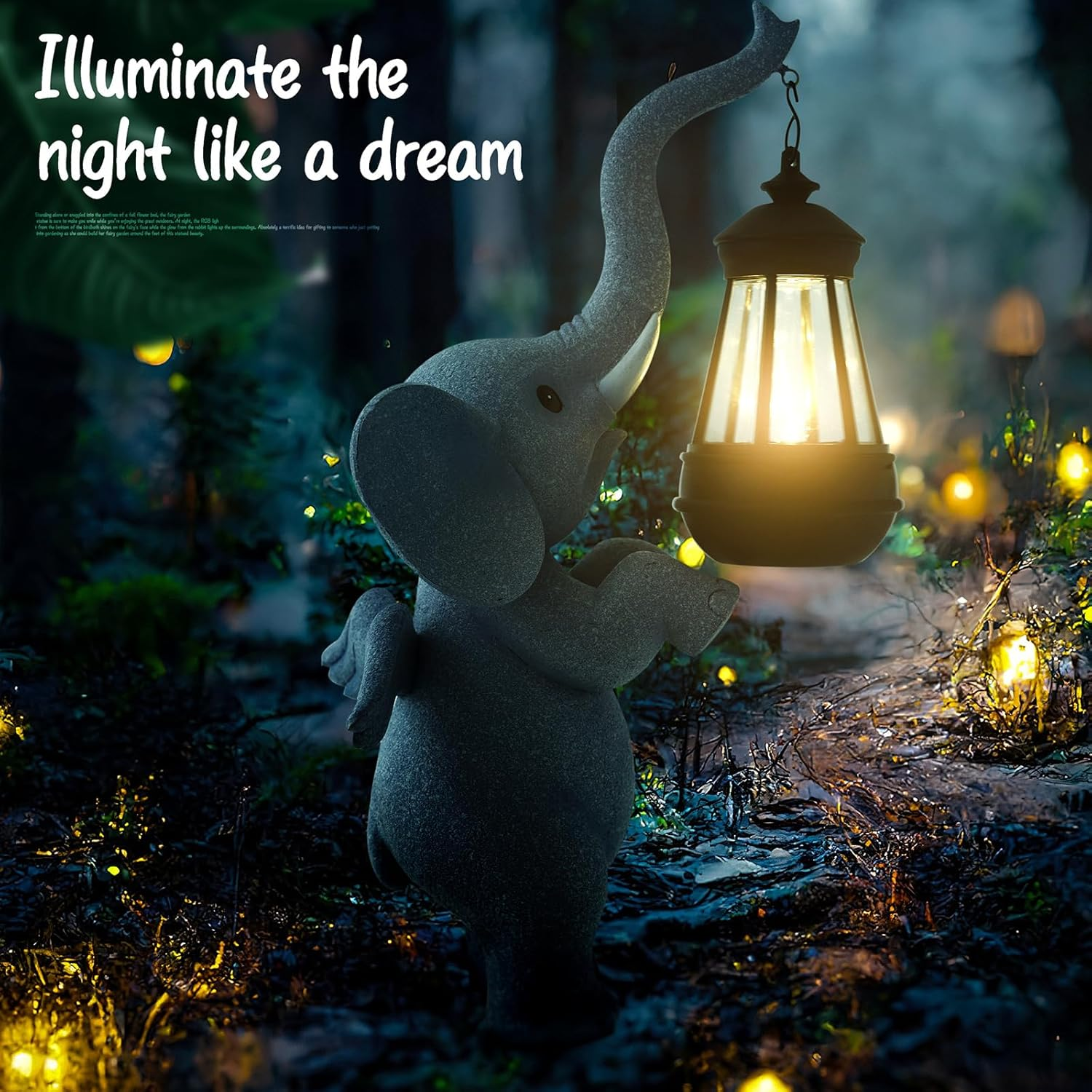 IOKUKI Solar Garden Statues Outdoor Decor,Angel Elephant Statue Outdoor Clearance,Resin Outdoor Statues Garden Decor for outside Patio Woman Mom Gifts (Angel Elephant) image number 2