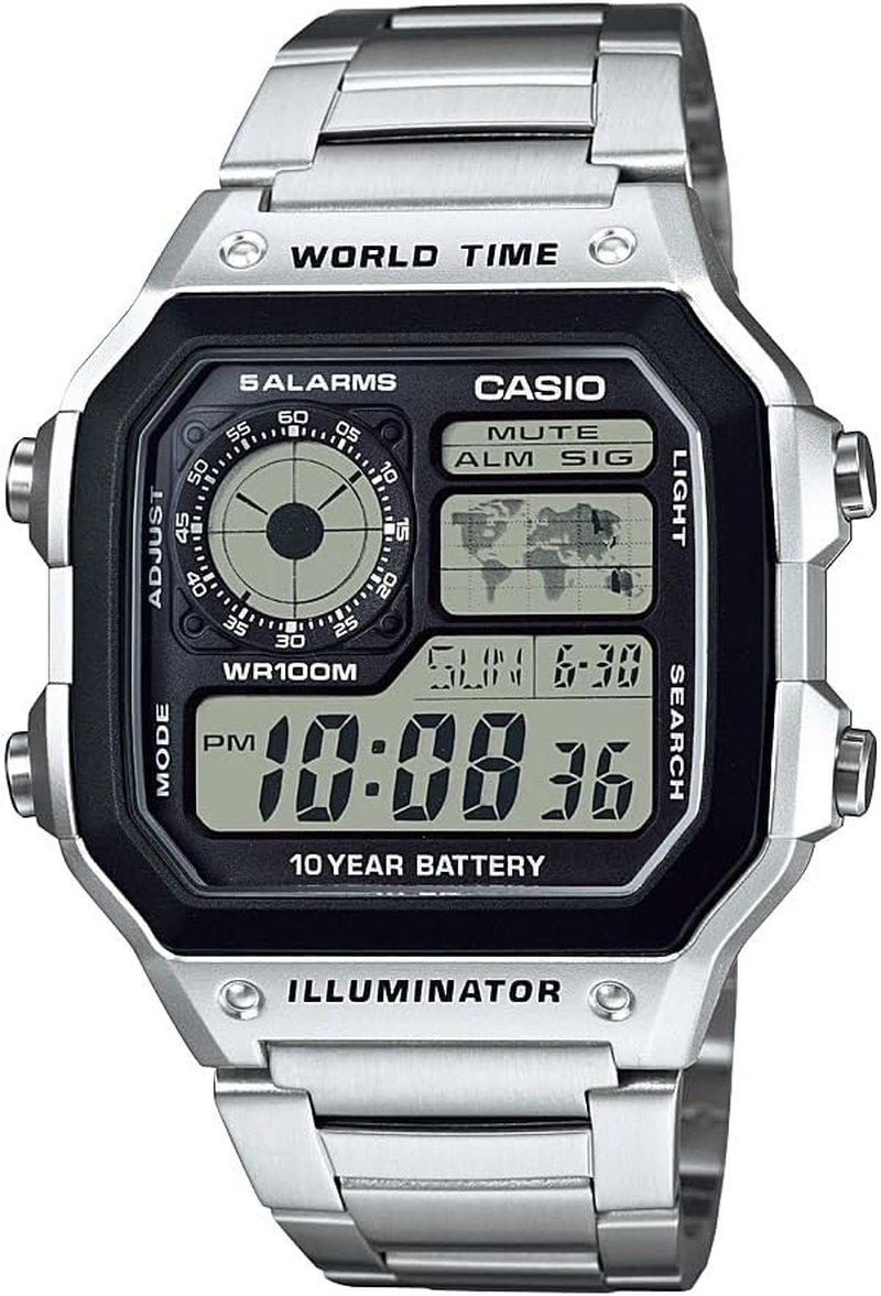 Casio AE1200WH Series | Men&rsquo;S Digital Watch | 100M WR | Multi Alarms | 100 SEC Stopwatch | Countdown Timer | World Map for World Time | LED Light | LC Analog Display | 10 Year Battery image number 2