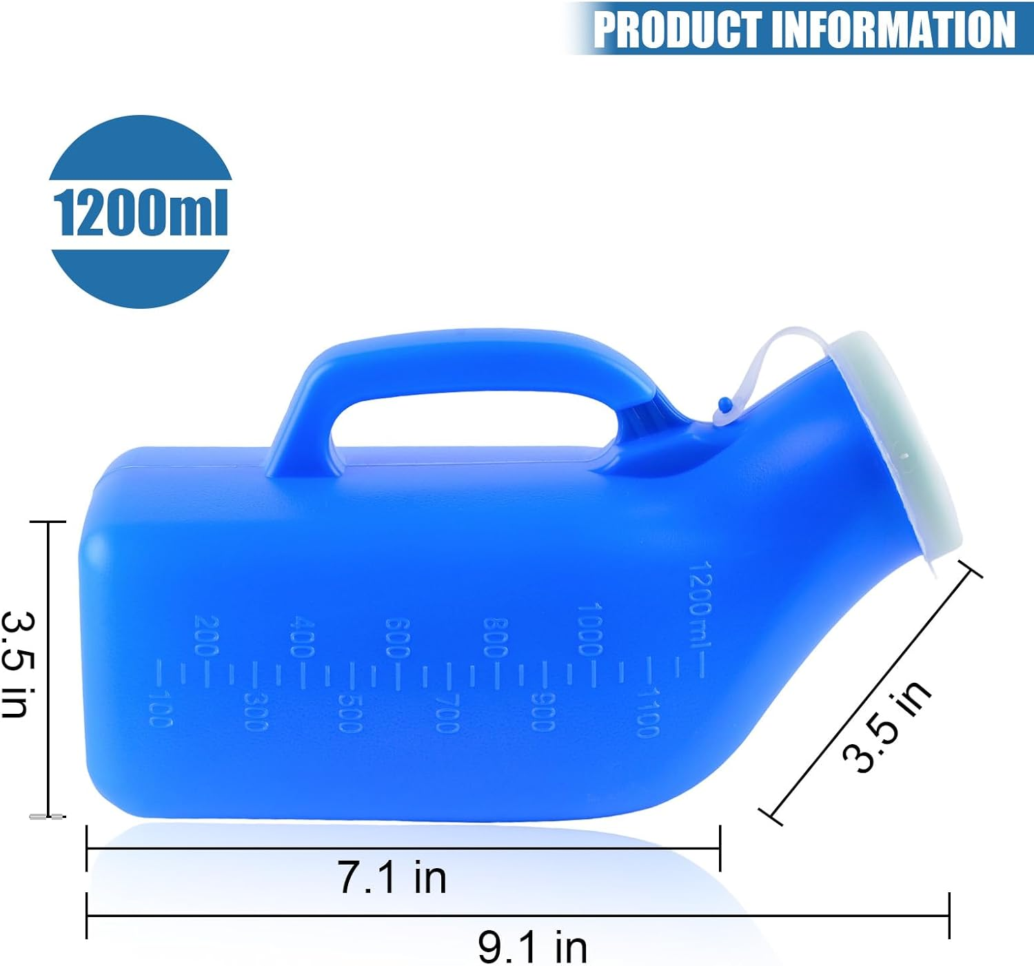 Men'S Portable Urinal with Lid 1200Ml Capacity Plastic Urine Bottle with Clear Scale for Elderly Car Use Convenient Hygienic No Spill Lightweight Handle Non Odor anti Slip Urinals for Men image number 3