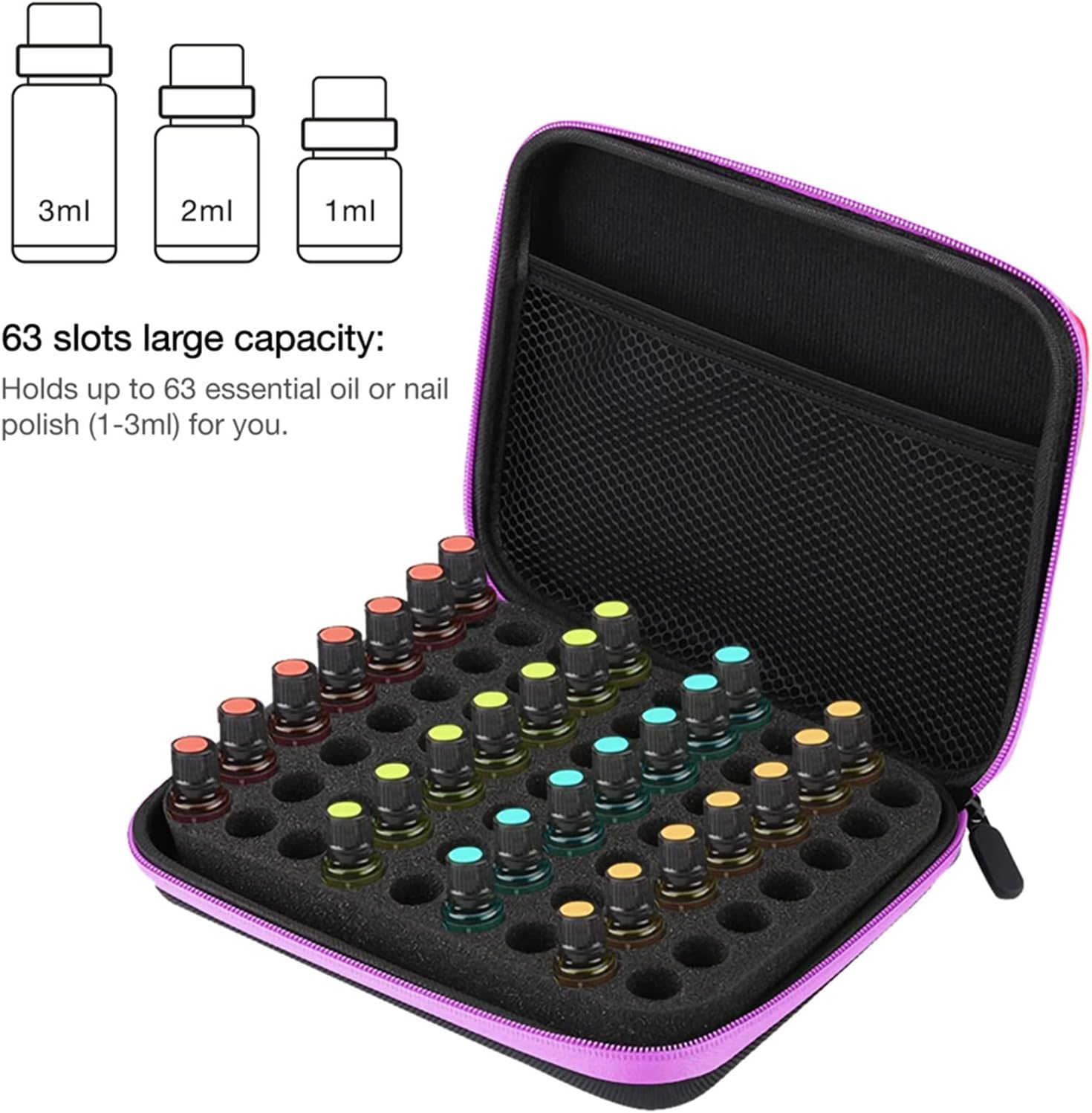 Yduupxe 63-Slot Stylish Portable Essential Oil Storage Bag, Essential Oil Storage Case Aromatherapy Essential Oil Storage Bag Case Box Finishing Bag, Purple, Traditional - Purple image number 5
