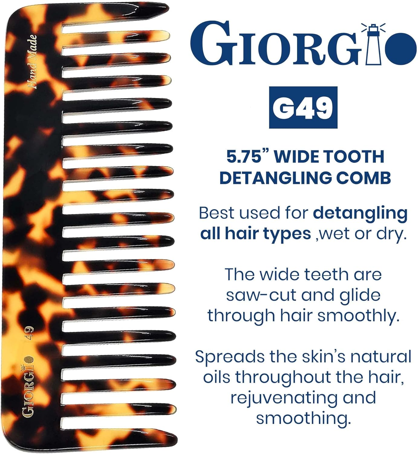 Giorgio G49 Yellow Tokio, Large Hair Detangling Comb, Wide Teeth for Thick Curly Wavy Hair, Detangler Comb for Wet and Dry, Handmade of Quality Cellulose, Saw-Cut, Hand Polished image number 6
