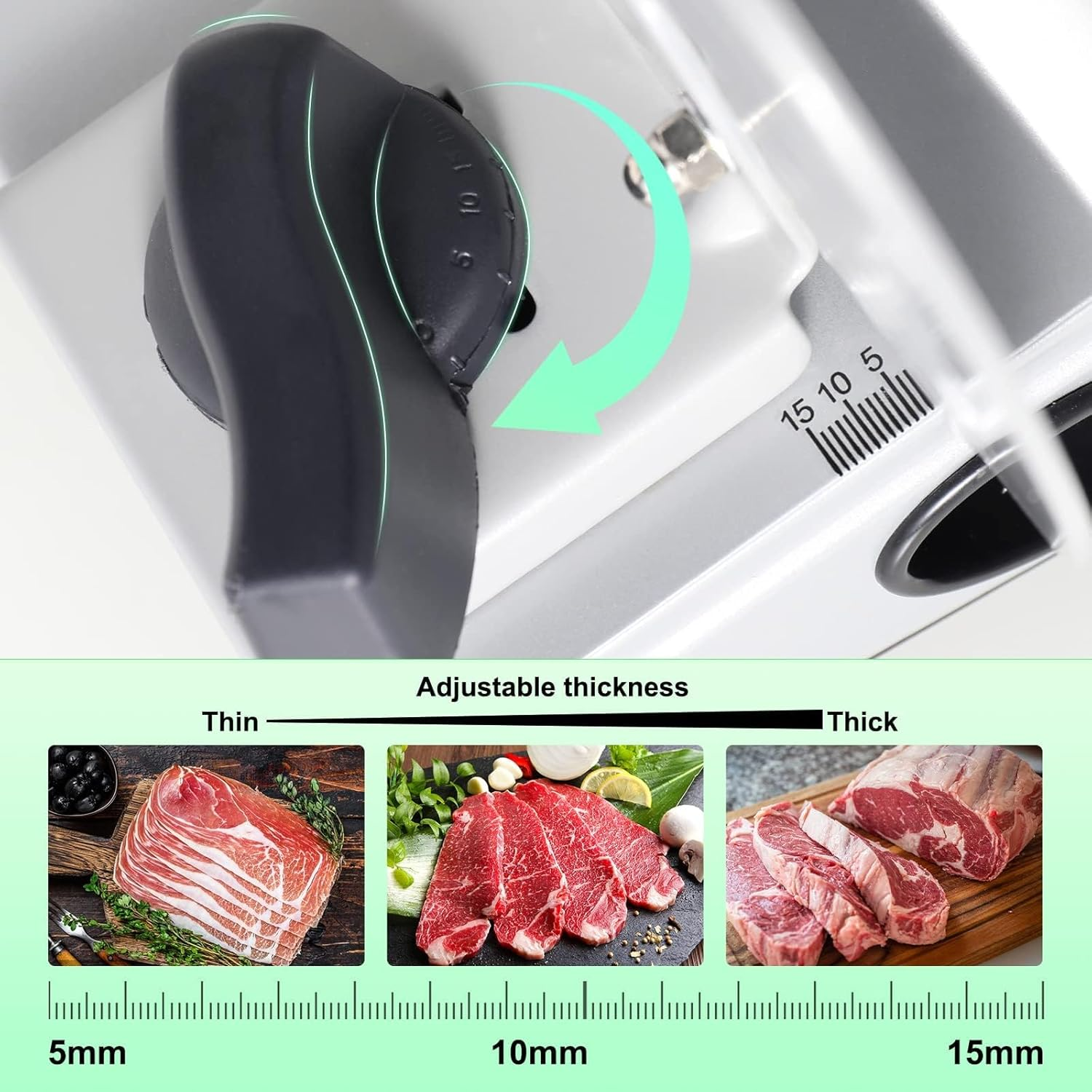 Adando Electric Meat Slicer Machine: Deli Meat Slicer Food Processors with 3 Stainless Steel Blades - Adjustable Thickness Easy Clean - Meat Chopper for Kitchen/Commercial Use - for Meat Cheese Bread image number 2