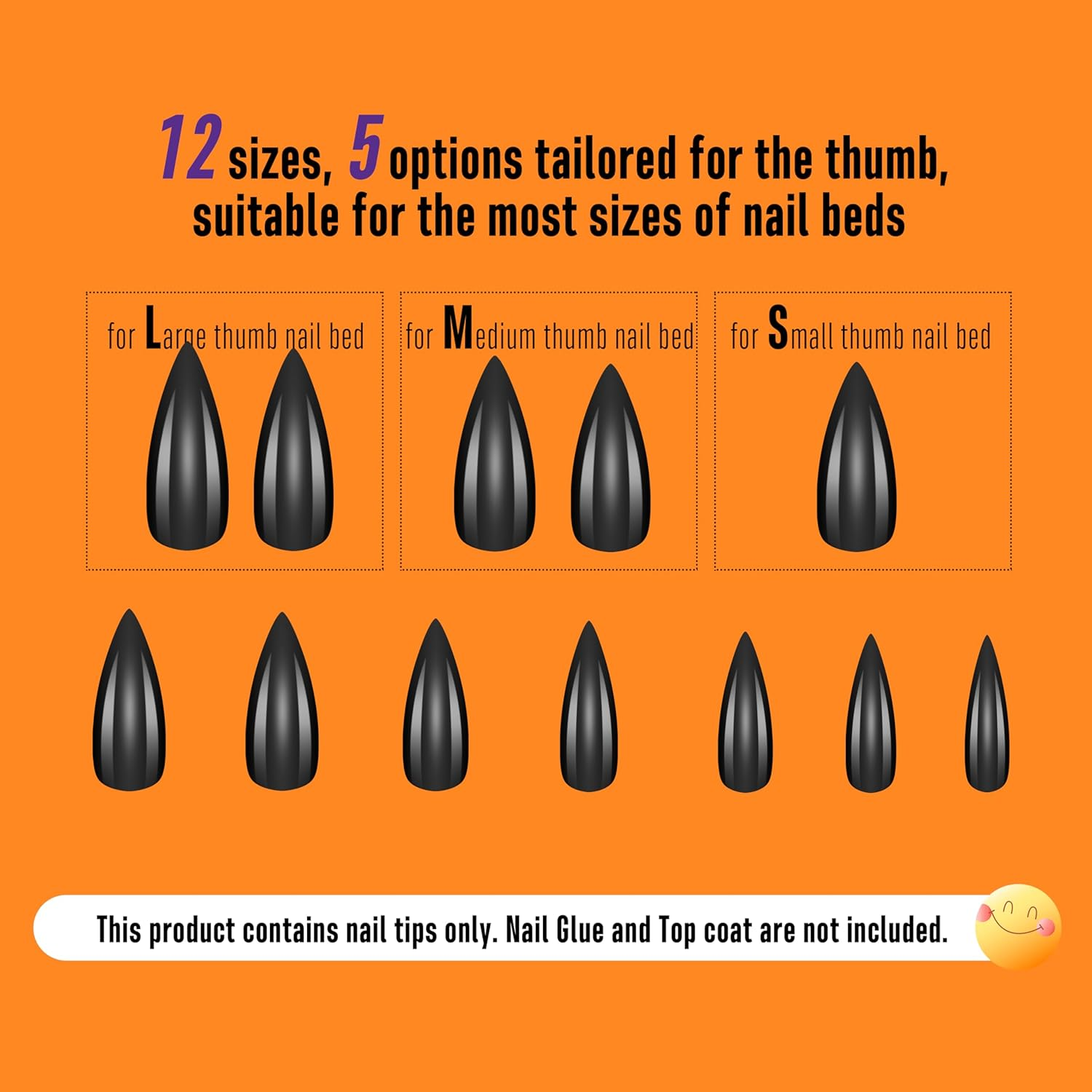 NOVO OVO Halloween Black Nail Tips Curved Stiletto, Full Cover Gel X Extension Kit for 3D Eagle Claw Nails, Extra Thick Hawk Deep Curve Almond French Tips Soft False Fake Acrylic Nail 12 Size 120Pc image number 3