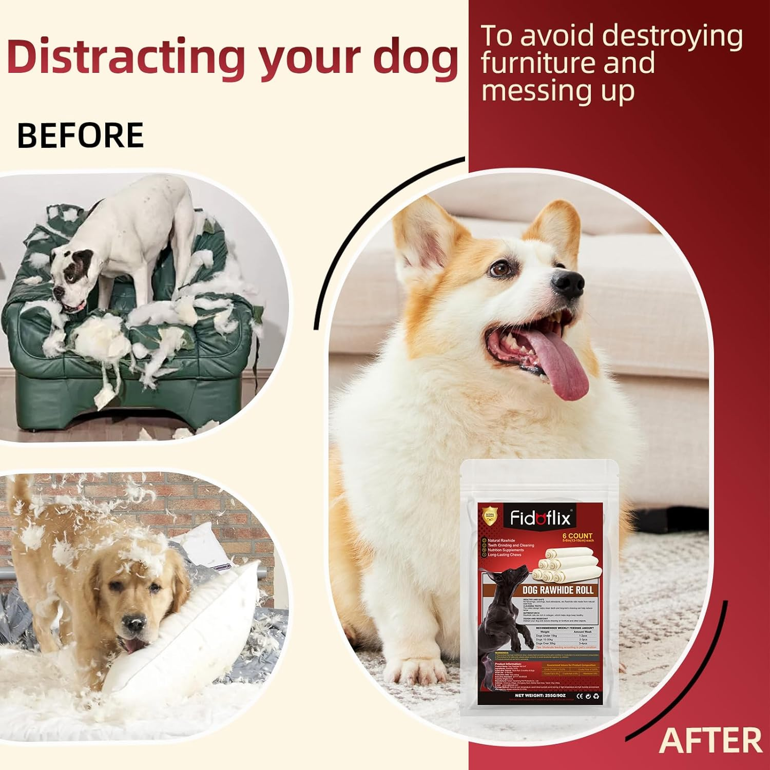 Dog Rawhide Chews,Long Lasting Rawhide Sticks Rawhide Chews,Natural Flavor Dog Beefhide Treats,5-6 Inch Single Ingredient Dog Rawhide Bones for Midium Large Dogs (6 Pack) image number 6