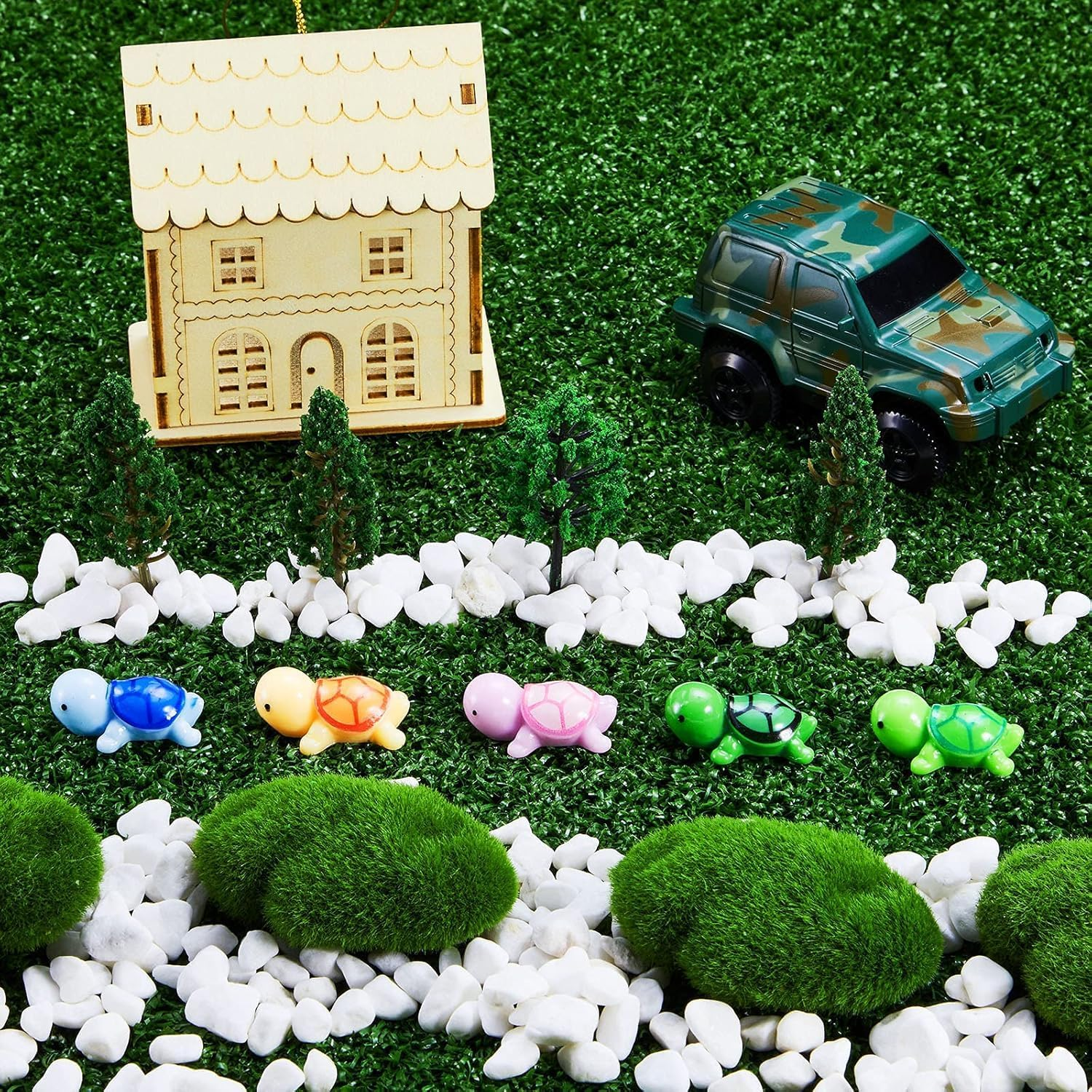 100 Pcs Mini Animals Miniature Resin Figurines in the Mini Animals Garden Miniature Moss Landscape DIY (Turtle)