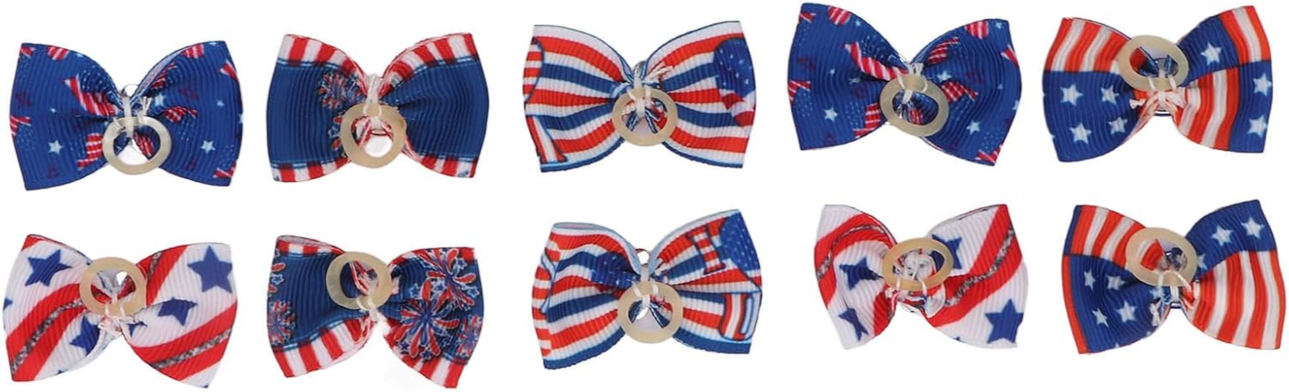 JOROBURO 20 Pcs Patriotic Dogs Hair Bows, Multicolor 4Th of July Pet Hair Bow with Durable Rubber Bands, Hand Made Hair Bowknot for Dog Hair Grooming Accessories image number 2