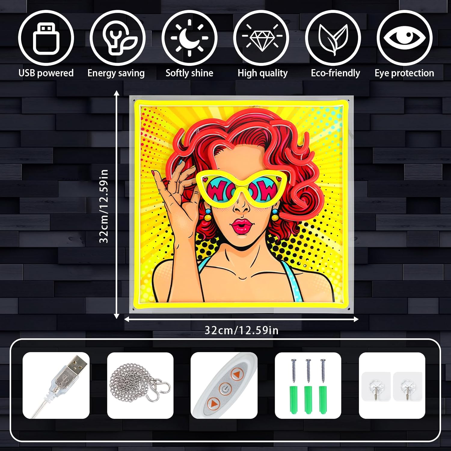 WIOSOUL Neon Sign UV Printed Cool Woman Neon Signs Dimmable USB Powered Neon Light Sign for Pop Art Design Wall Hanging Bar Beauty Salon Home Decor image number 2