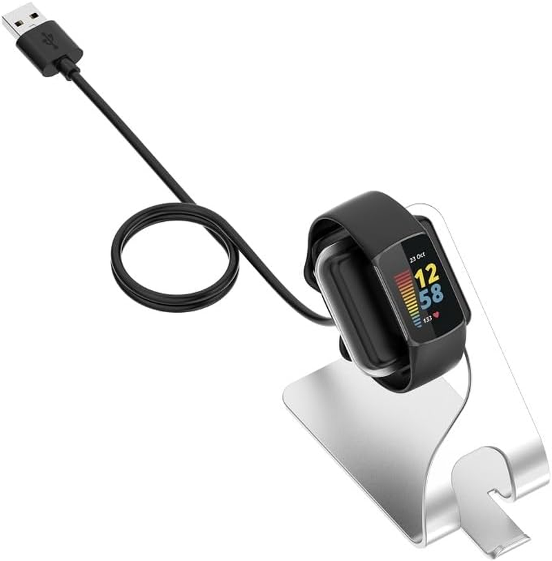 Metal Charger Stand Intended for Fitbit Charge 5 6/ Luxe Watch, Portable Watch Charger with USB Charging Cable Station for Charge 5/ Charge 6/ Luxe(Silver) image number 6