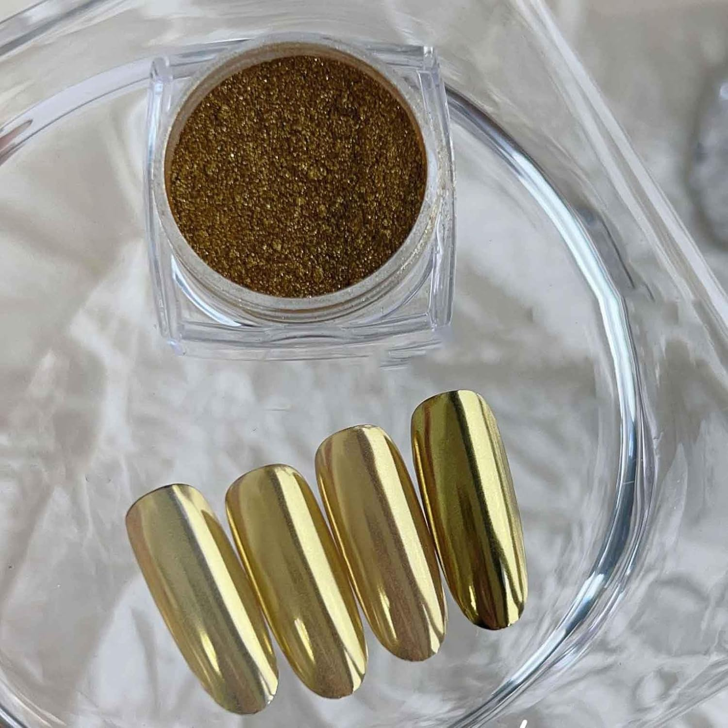 ADHERE Elder Gods Series - Magic Chrome Nail Powder, Hyper-Reflective Metallic Finish, 10-Second Mirror Gloss for Gel/Diy/Press-On Nails 0.7G (Auric Gold) image number 4